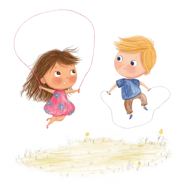 Illustration: Generator-Kind springt Seil