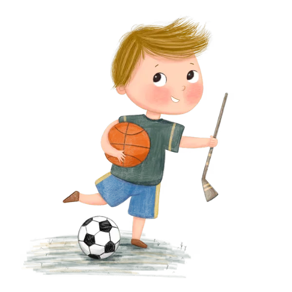 Illustration: Manifestierender Generator-Kind mit Ball und Besen